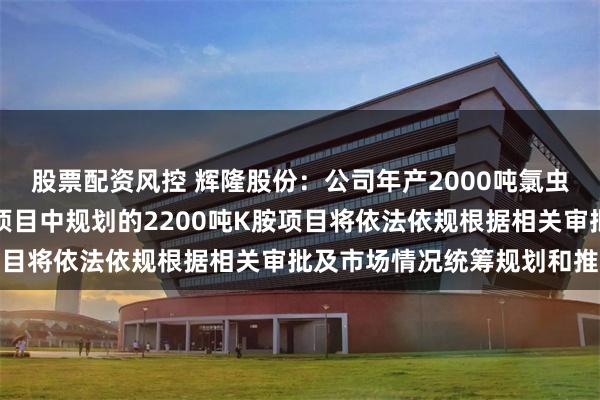 股票配资风控 辉隆股份：公司年产2000吨氯虫苯甲酰胺原药及中间体项目中规划的2200吨K胺项目将依法依规根据相关审批及市场情况统筹规划和推进