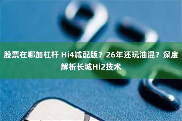 股票在哪加杠杆 Hi4减配版？26年还玩油混？深度解析长城Hi2技术