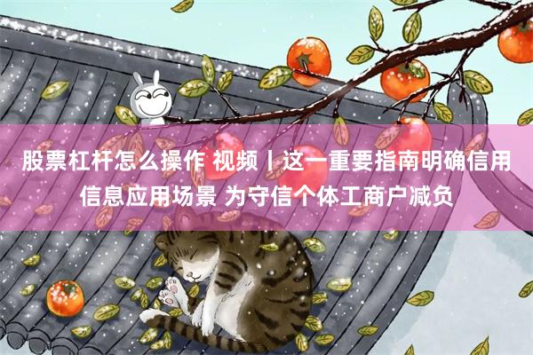 股票杠杆怎么操作 视频丨这一重要指南明确信用信息应用场景 为守信个体工商户减负