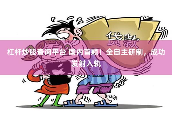 杠杆炒股查询平台 国内首颗!全自主研制,成功发射入轨
