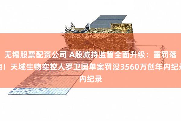 无锡股票配资公司 A股减持监管全面升级：重罚落地！天域生物实控人罗卫国单案罚没3560万创年内纪录