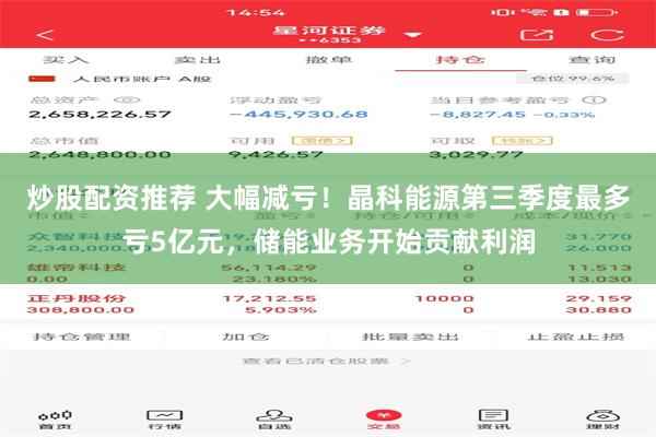 炒股配资推荐 大幅减亏！晶科能源第三季度最多亏5亿元，储能业务开始贡献利润